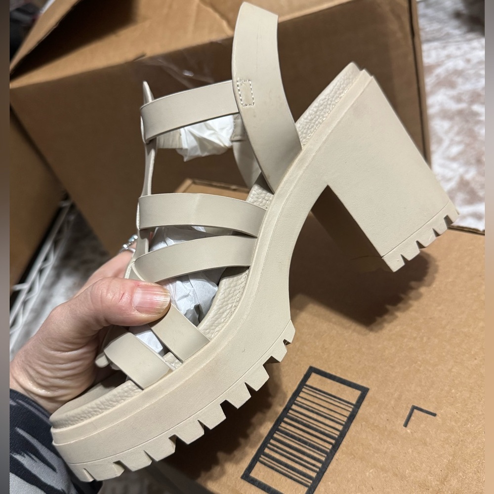 Mia Cream Chunky Heel Sandals